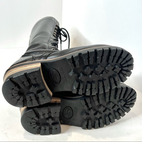 Skechers Tall Boots Genuine Leather Lace Up Platform Moto Combat Biker Size 6 - Picture 4 of 15